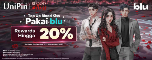 Top Up Blood Kiss di UniPin makin hemat pakai blu, dapat Rewards 20%